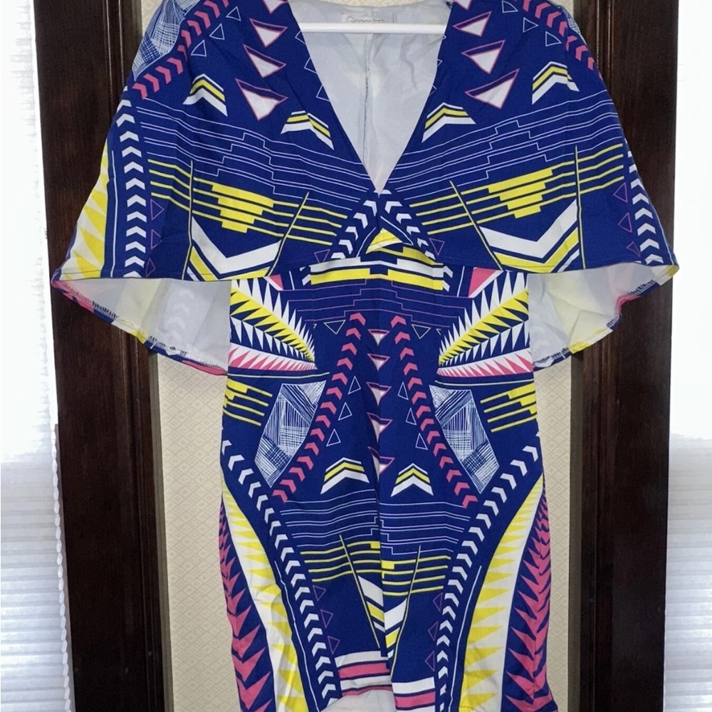 ASOS Ginger FIZZ - Women's Size 10 Mini Cape Aztec Dress - EUC - Cobalt Blue